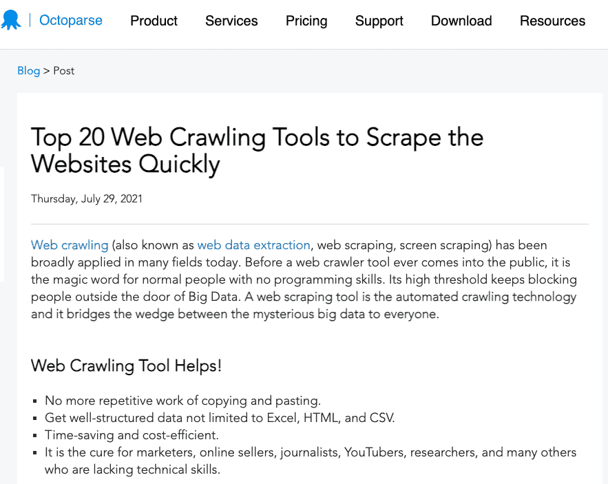 Octoparse ranking for best web scraping tools keywords